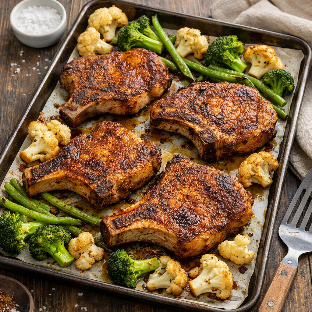 Crispy Pork Chop Tray Bake