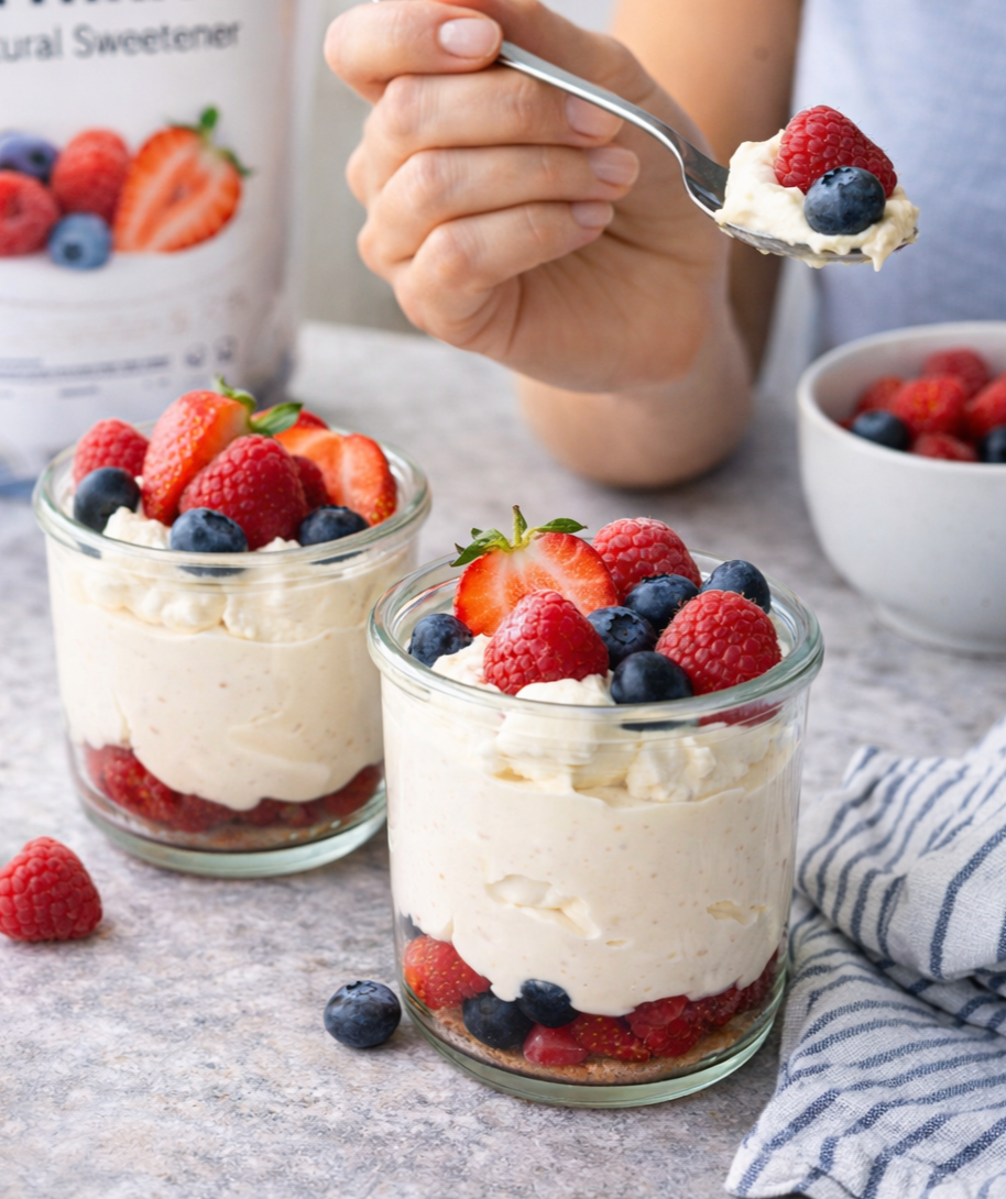 Easy Keto Vanilla Berry Cheesecake Cups (Sweetened with Erythritol)