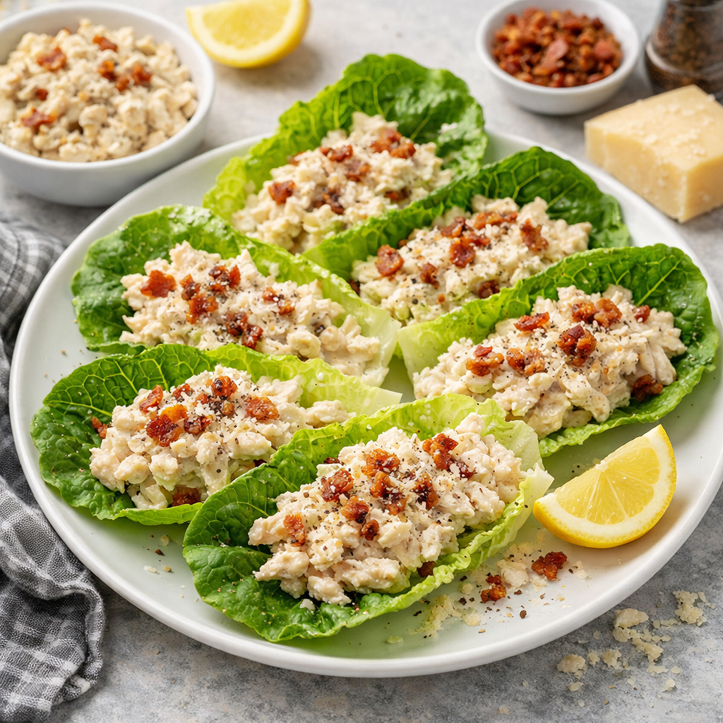 Keto Chicken Caesar Lettuce Cups (Easy Lunch)