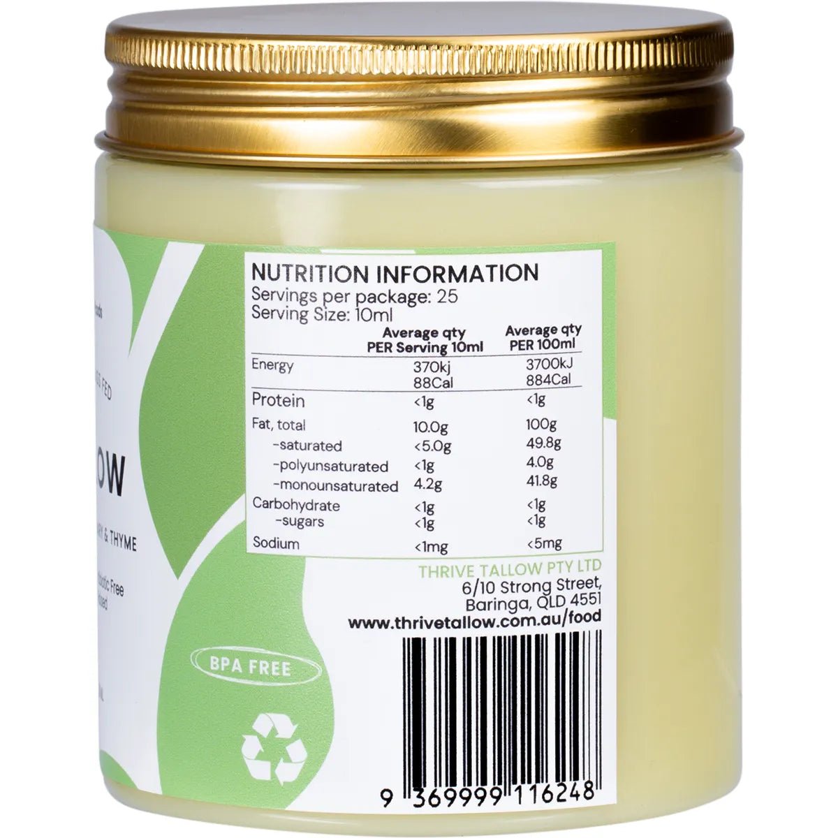 100% Grass Fed Tallow - Garlic, Rosemary & Thyme - 250ml - Yo Keto