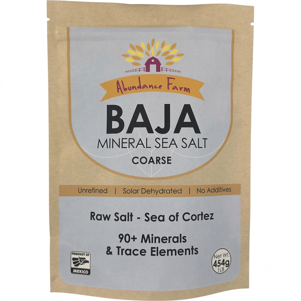 Package of Abundance Farm Baja Mineral Sea Salt Coarse on a white background