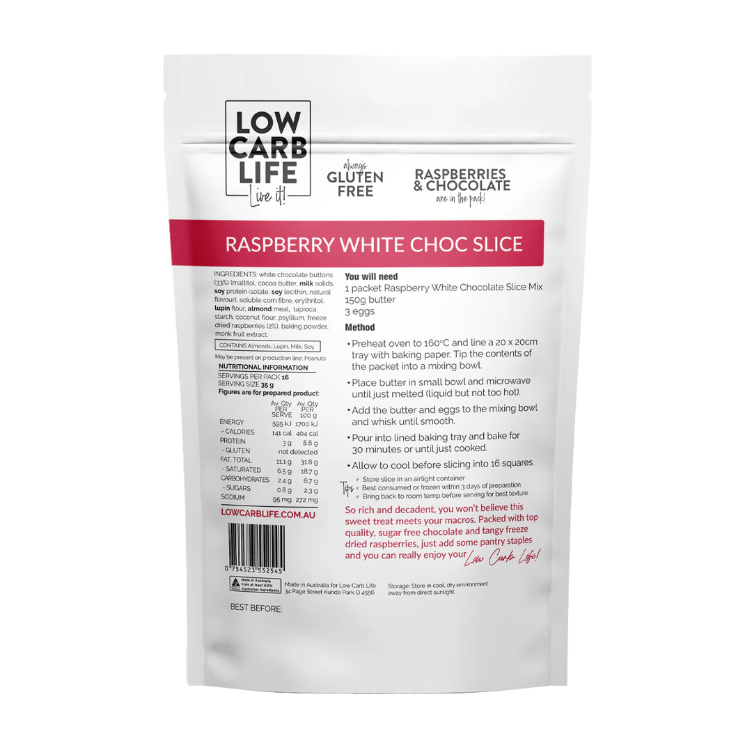 Raspberry White Chocolate Slice - 300g