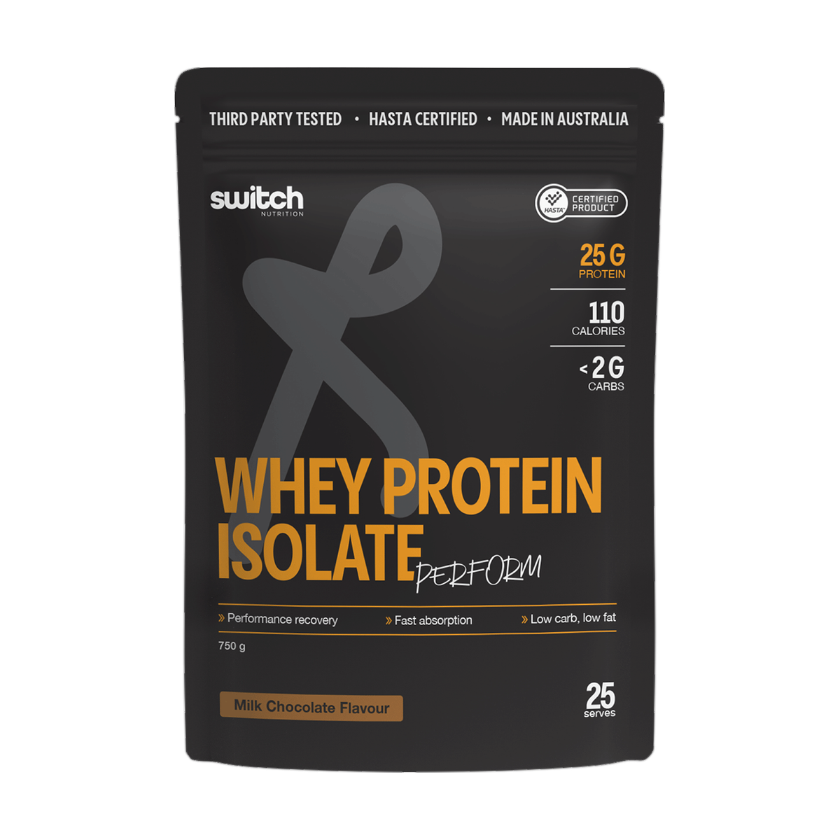 Front of the Switch Nutrition Whey Protein Isolate Perform Chocolate 750 g pouch