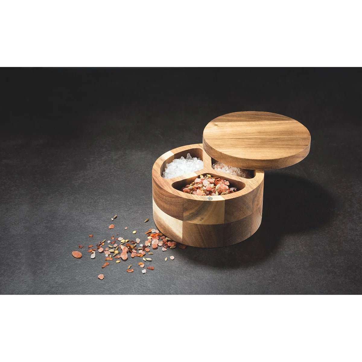 Acacia Wood Salt Box - 3 Chamber - Yo Keto