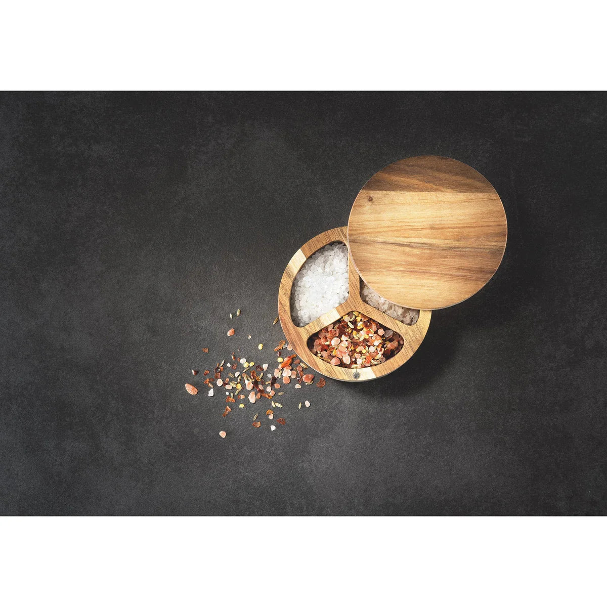 Acacia Wood Salt Box - 3 Chamber - Yo Keto