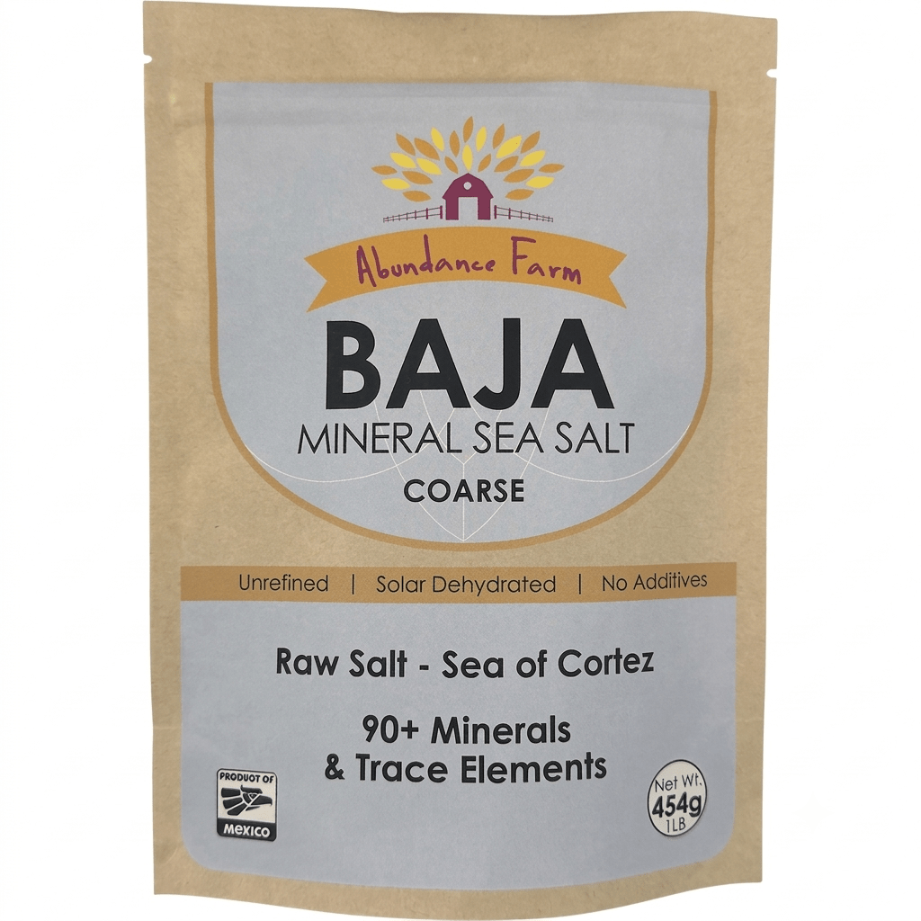 Package of Abundance Farm Baja Mineral Sea Salt Coarse on a white background