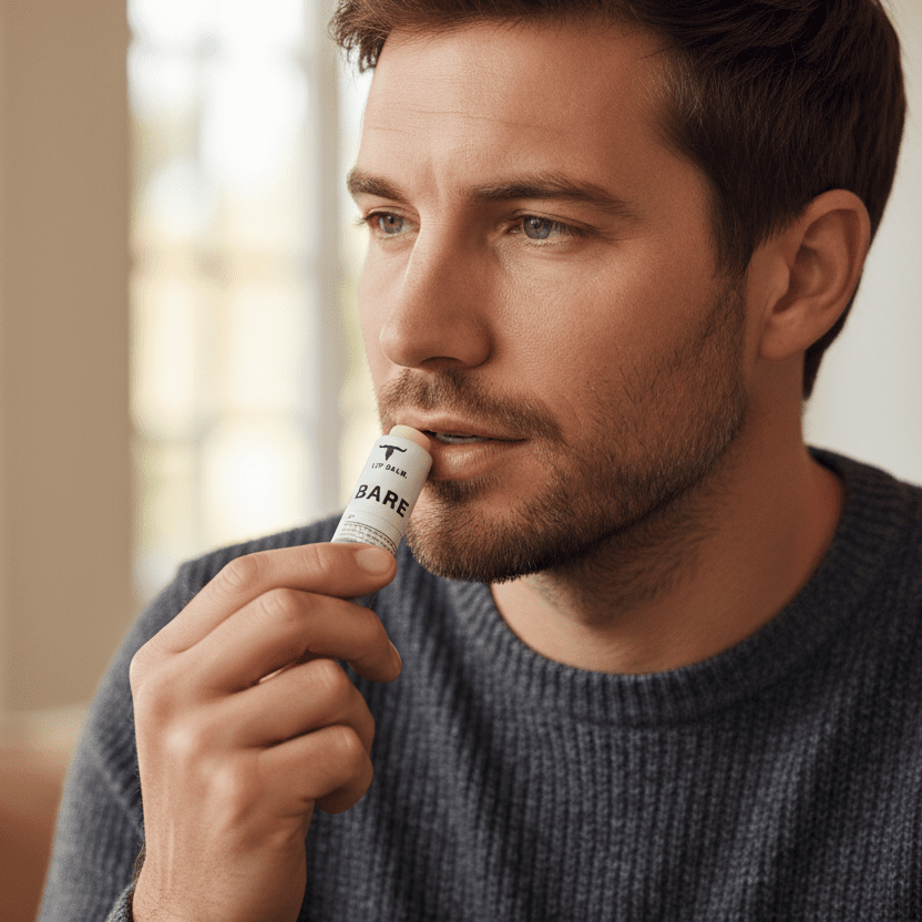 Man using Bare Lip Balm