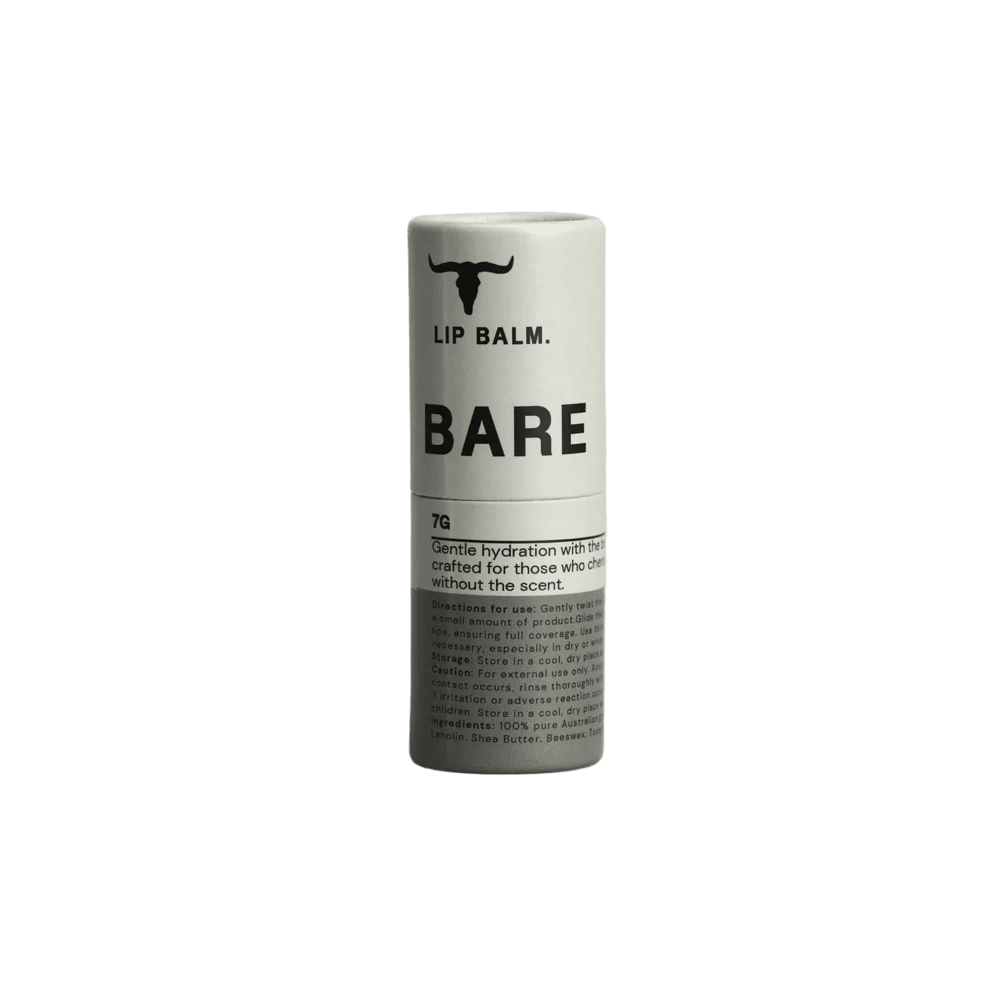 Bare Lip Balm - 7g by Bare Bones Beauty, natural unscented lip balm for gentle hydration and sensitive skin care.