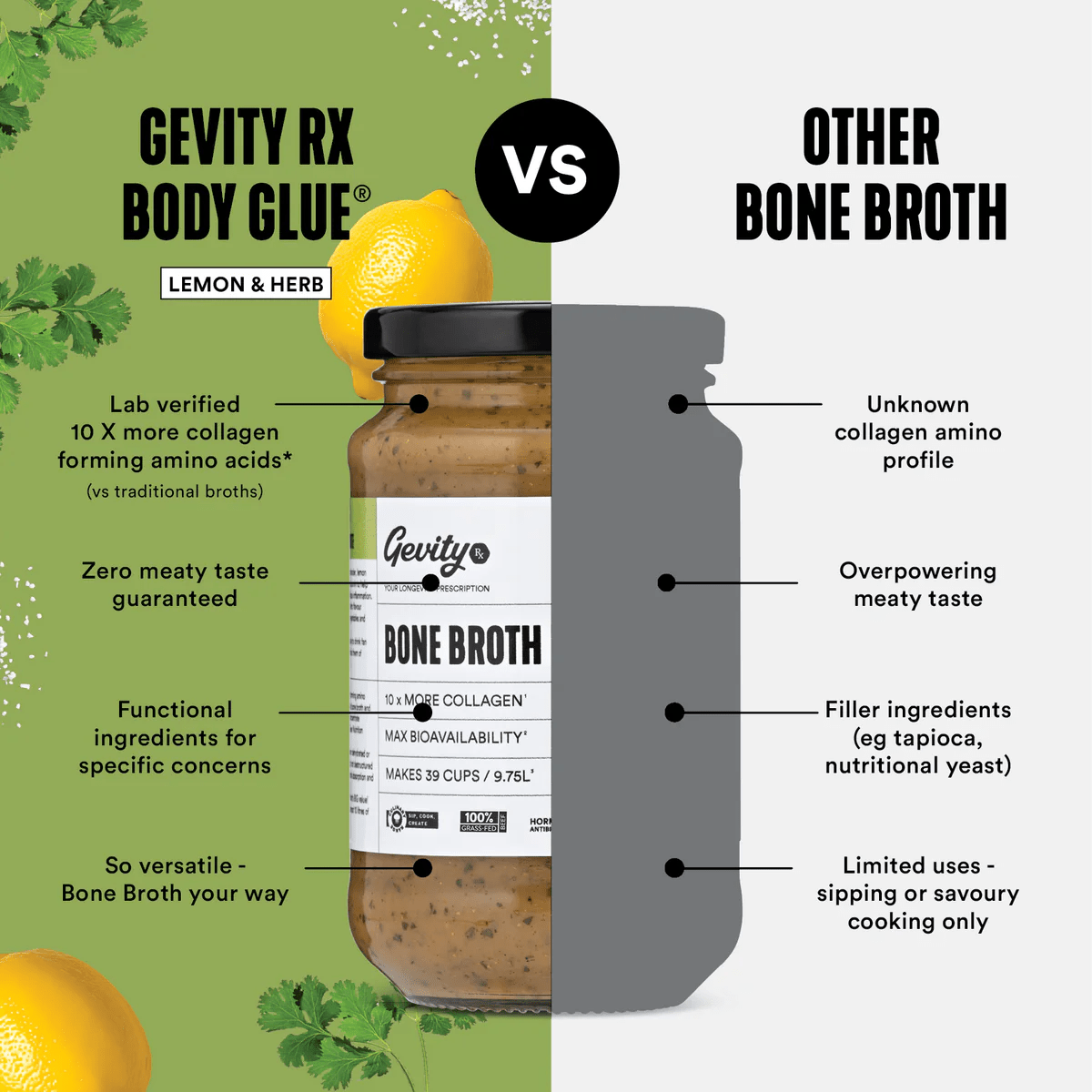Bone Broth Body Glue - Lemon - 390g Pouch - Yo Keto