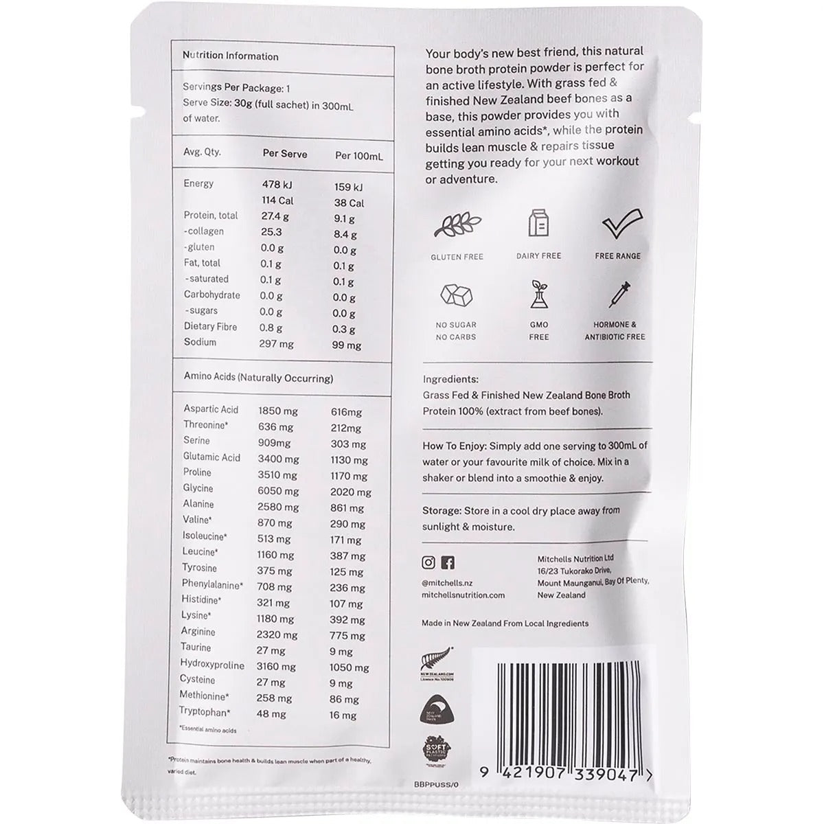 Bone Broth Protein Powder Unflavoured - 30g - Yo Keto