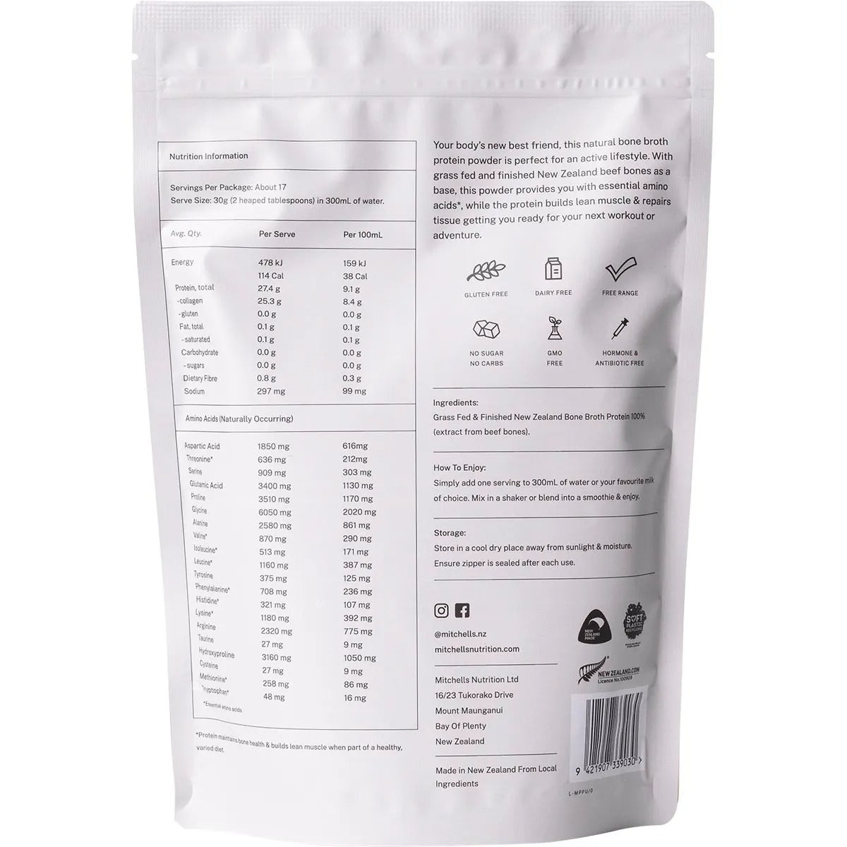 Bone Broth Protein Powder Unflavoured - 500g - Yo Keto