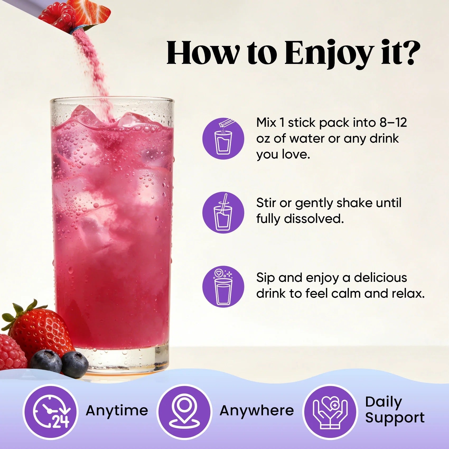 Calming Drink Mix + Magnesium Glycinate - Mixed Berry Flavour - 16 Sticks