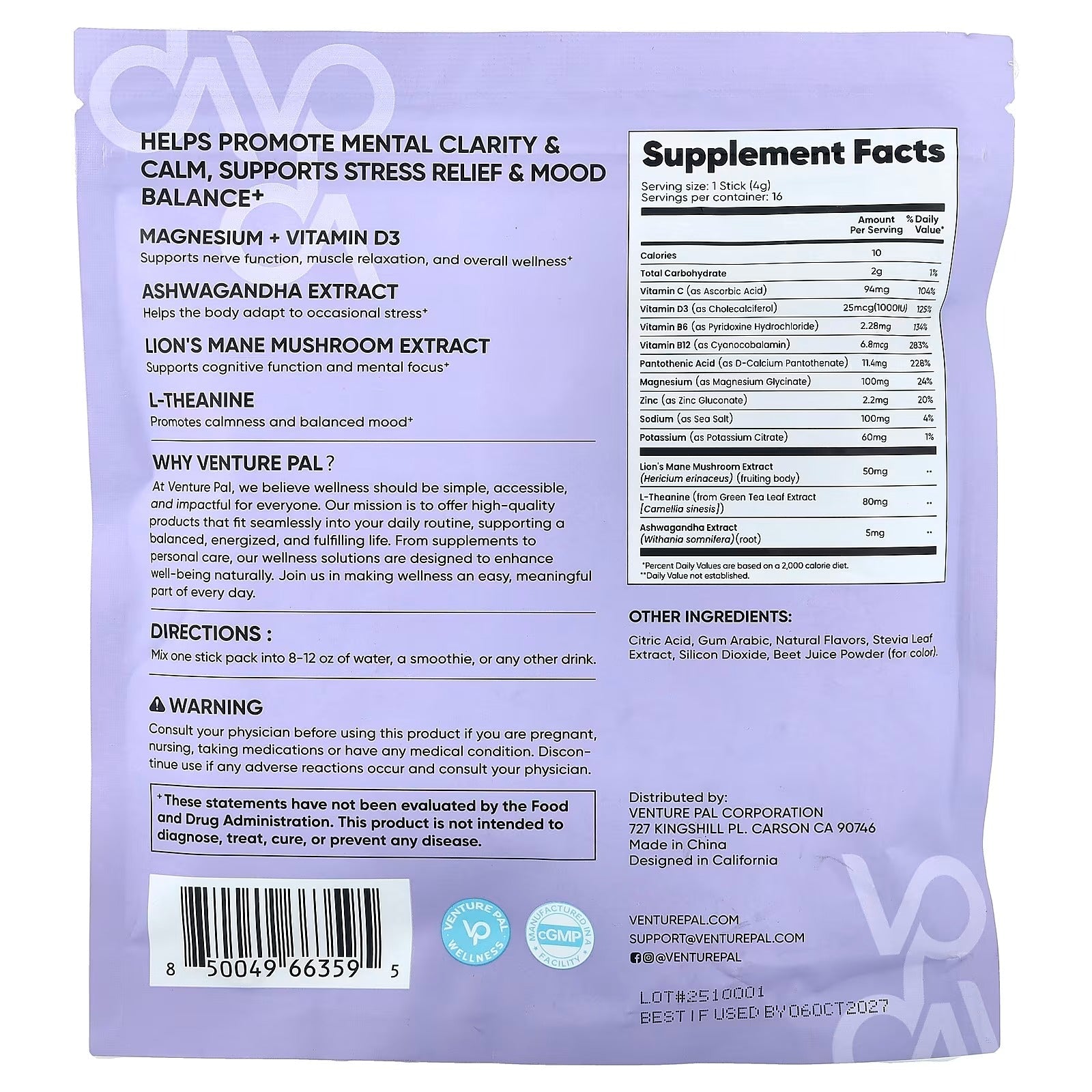 Calming Drink Mix + Magnesium Glycinate - Mixed Berry Flavour - 16 Sticks
