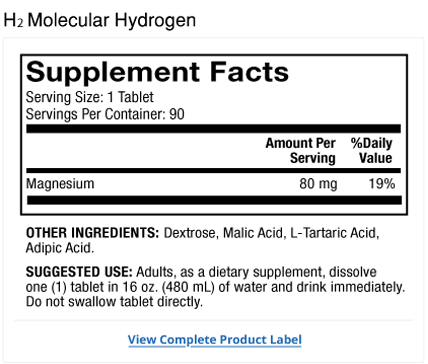 H2-2-Go Molecular Hydrogen - 80 mg - 60 Tablets