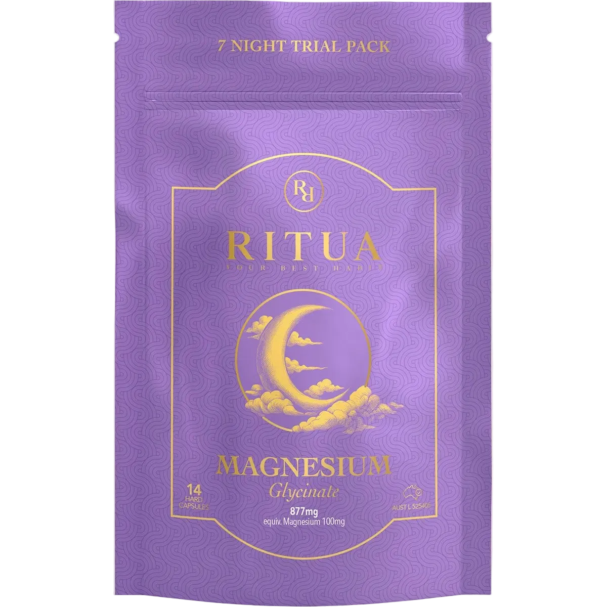 7 Night Trial Pack Magnesium Glycinate - 14 Capsules by Ritua in purple resealable pouch from OOS and oospacks collections