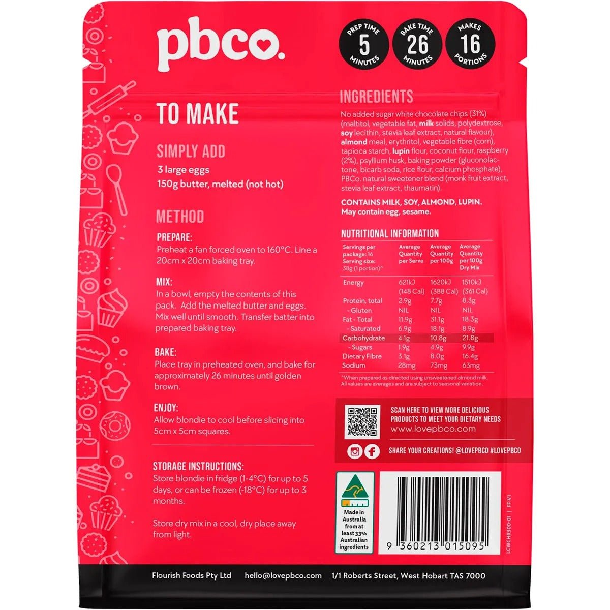 Low Carb Raspberry & White Choc Blondie - 300g - Yo Keto