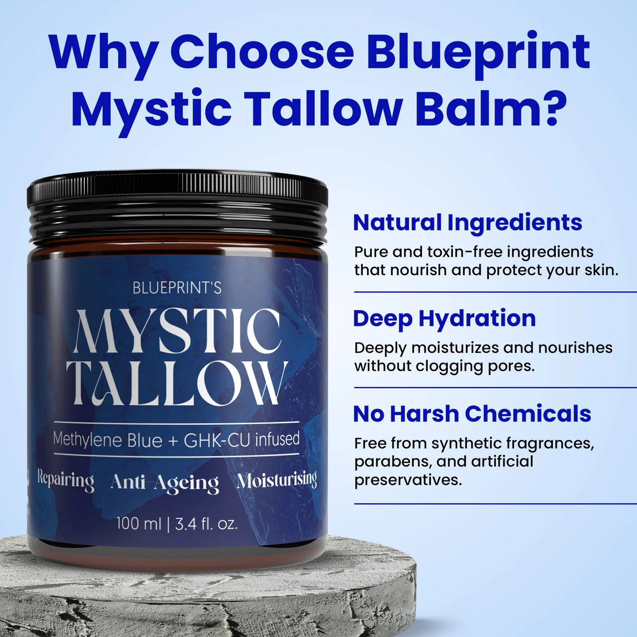 Mystic Tallow Balm - Methylene Blue and GHK - Cu Infused - 100ml - Yo Keto