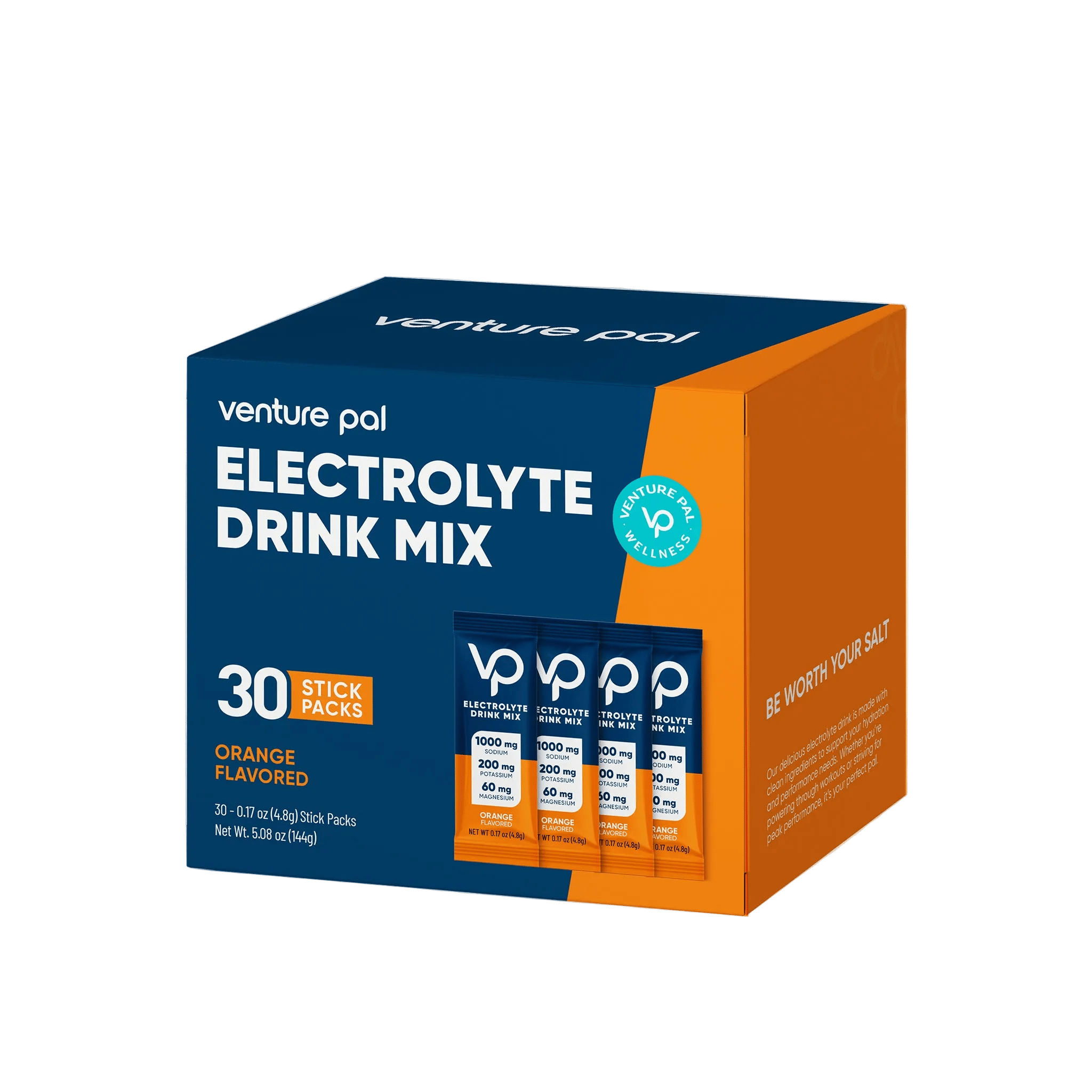 Orange Electrolyte Drink Mix - 30 Sticks by Venture Pal, in Drinks and Electrolytes collections, orange flavor box.