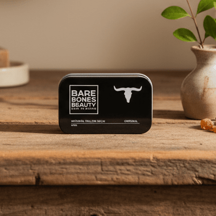 Original Tallow Balm in rustic bathroom with frankincense