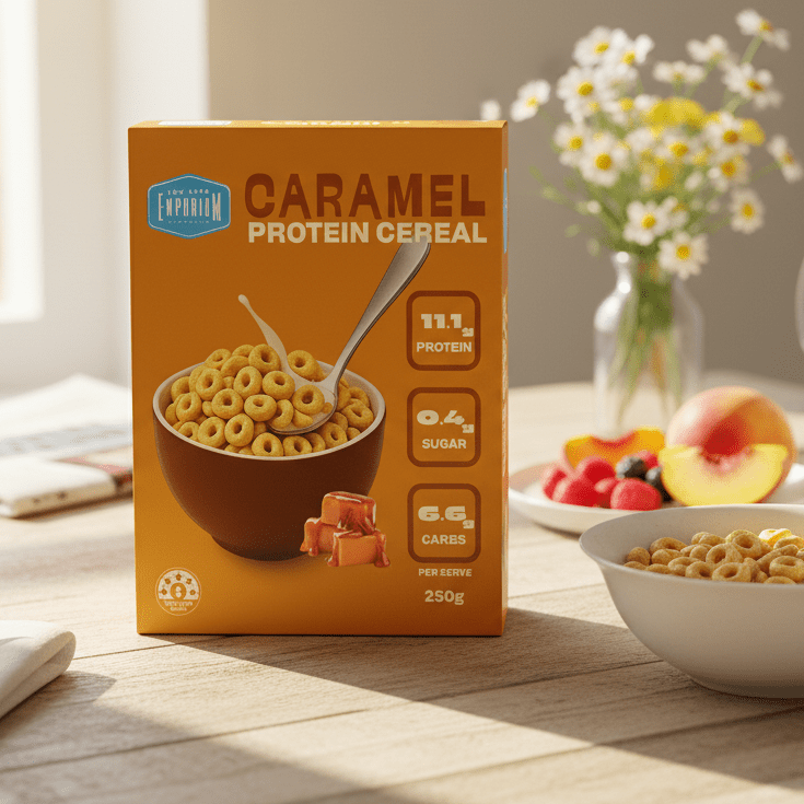 Protein Cereal - Caramel Flavour at breakfast table