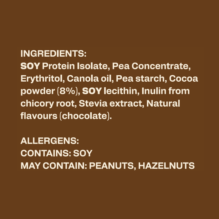Ingredients and allergens list for Protein Cereal - Chocolate Flavour - 250g by Low Carb Emporium, keto low carb product.