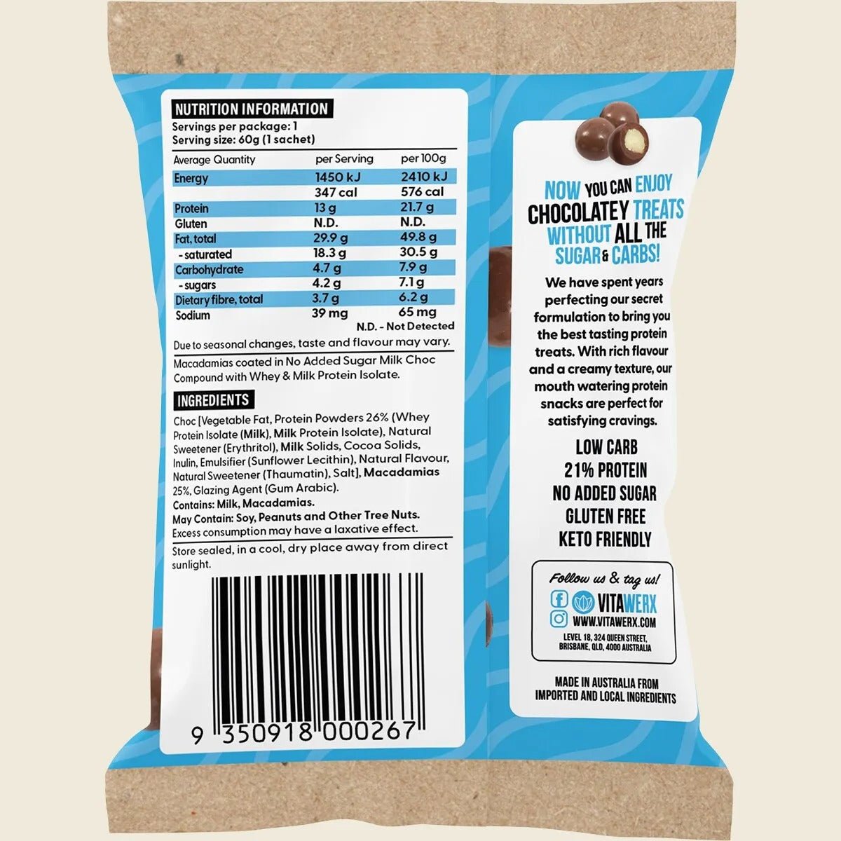 Protein Milk Choc Coated Macadamias - 60g - Yo Keto