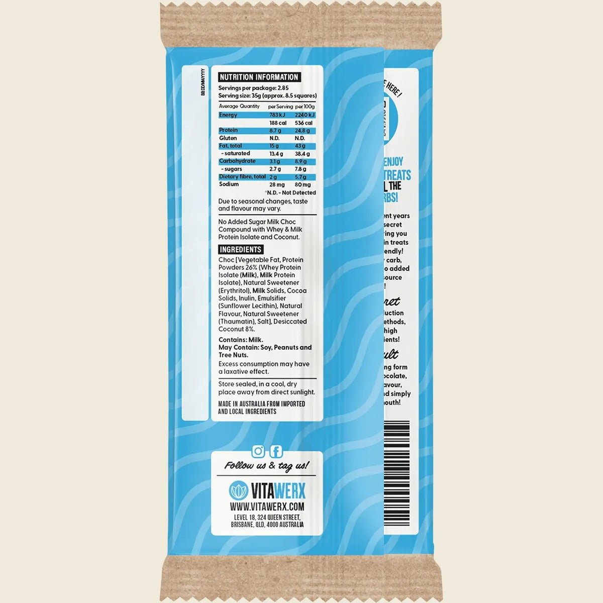 Protein Milk Choc Coconut Rough Bar - 100g - NEW recipe - Yo Keto