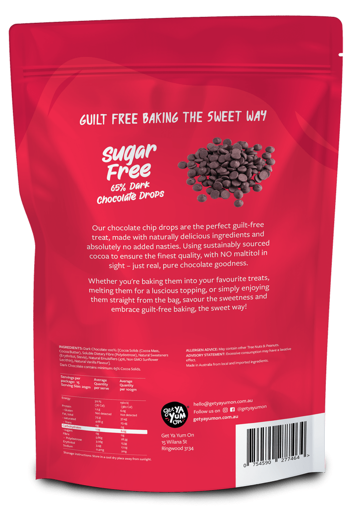 Sugar Free 65% Dark Chocolate Chips - 250g - Yo Keto