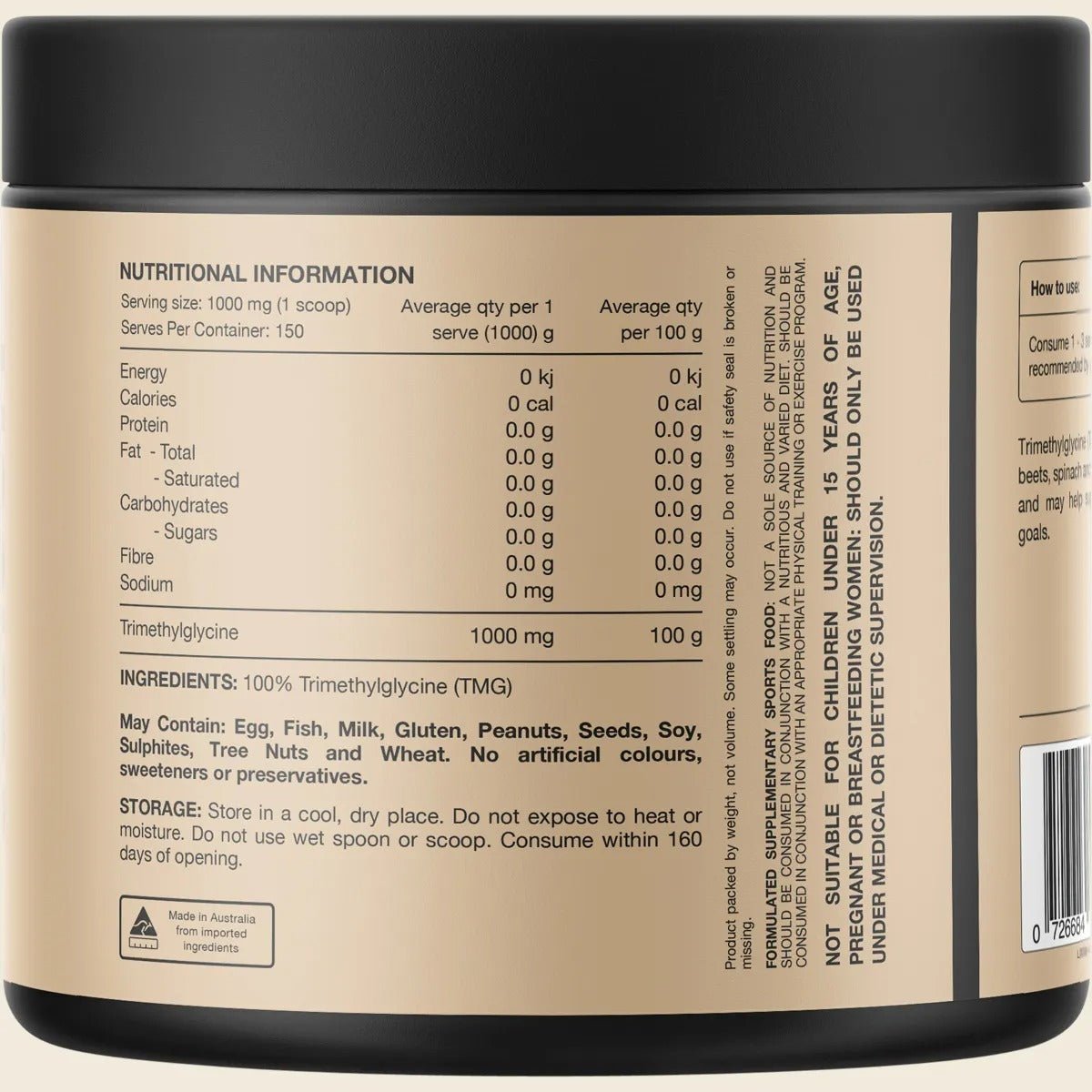 TMG 100% Pure Trimethylgycine - 150 Serves