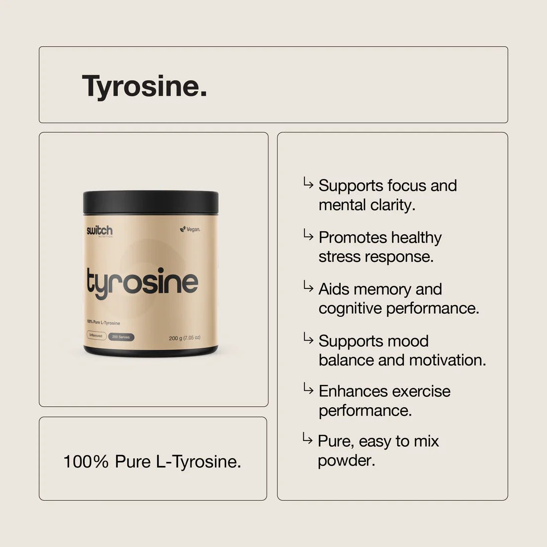 Tyrosine - 100% Pure L - Tyrosine Unflavoured - 200g - Yo Keto