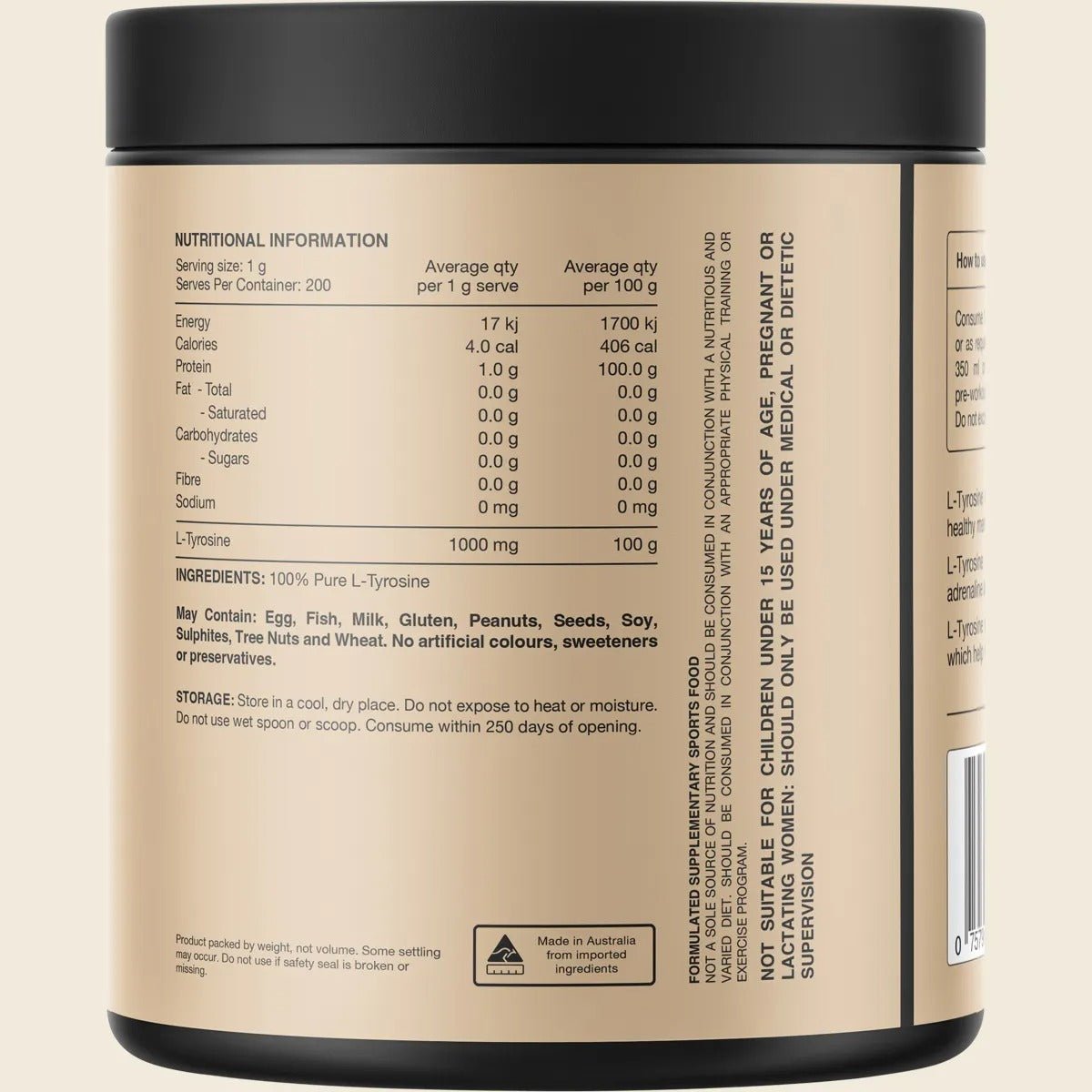 Tyrosine - 100% Pure L - Tyrosine Unflavoured - 200g - Yo Keto