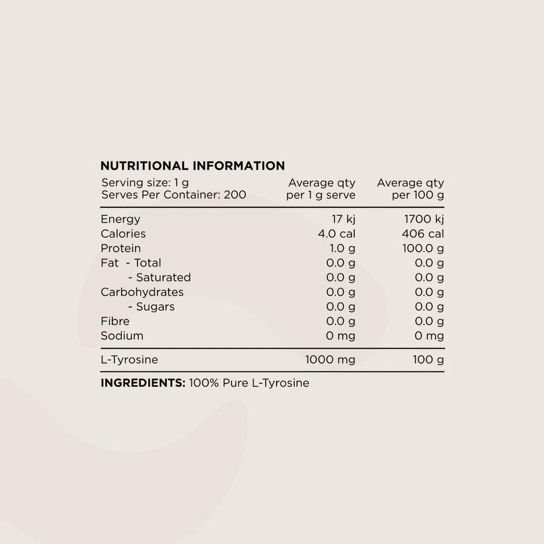 Tyrosine - 100% Pure L - Tyrosine Unflavoured - 200g - Yo Keto