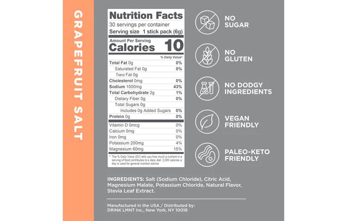 LMNT RECHARGE - Grapefruit Salt Electrolyte Mix - Yo Keto