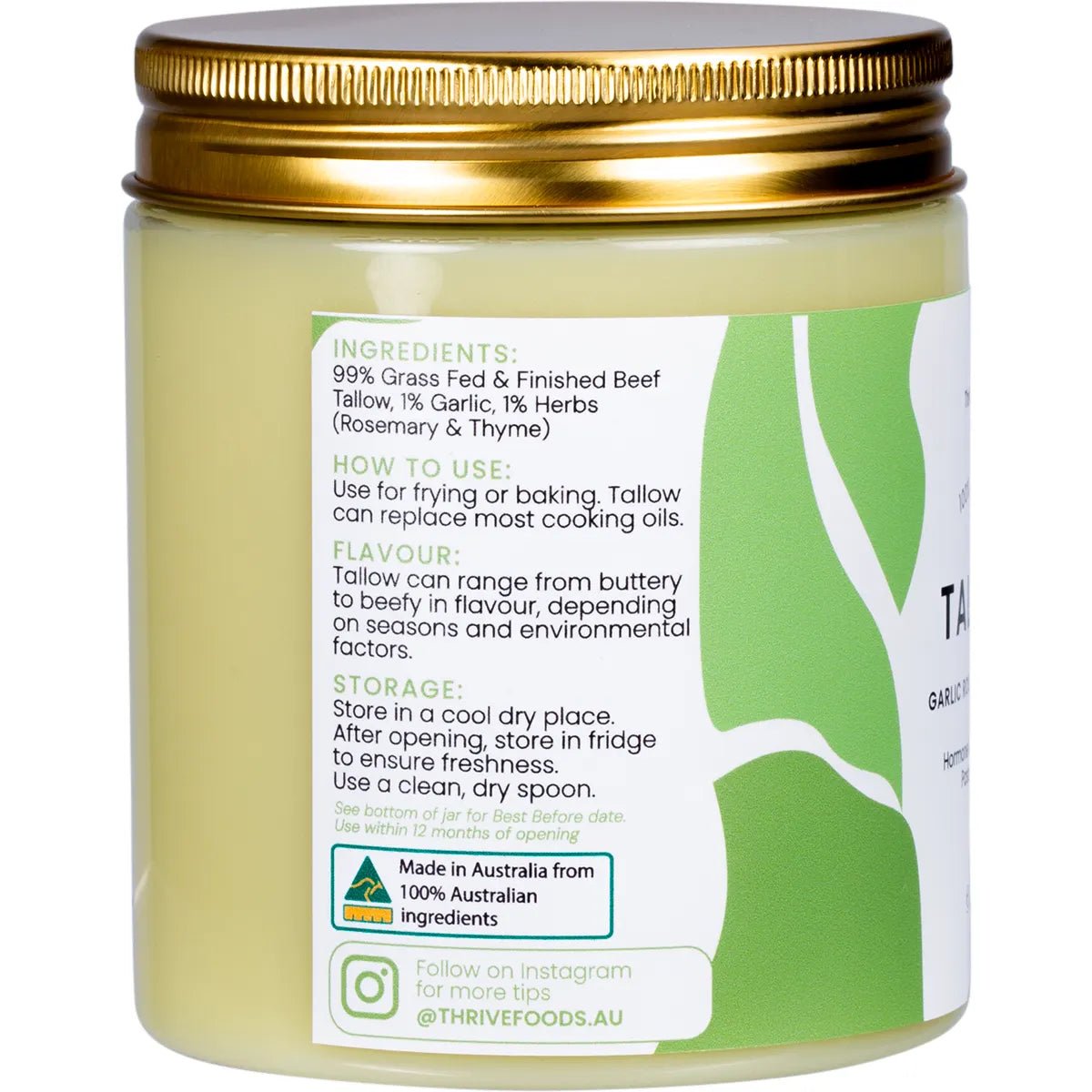 100% Grass Fed Tallow - Garlic, Rosemary & Thyme - 250ml - Yo Keto