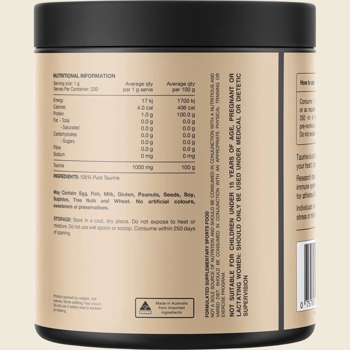 100% Pure Taurine - 200 Serves - Yo Keto