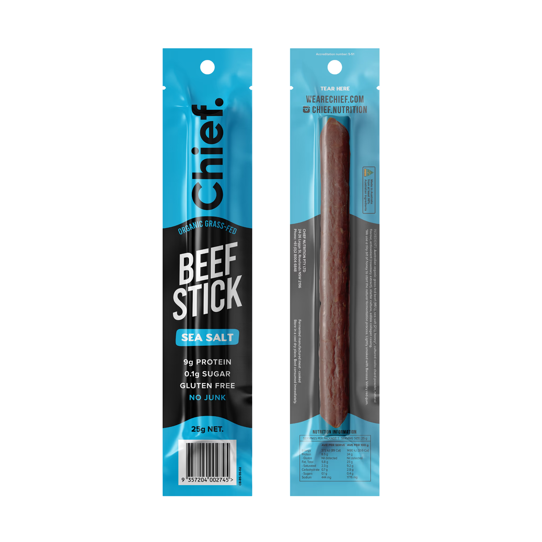 Organic Beef Stick - Sea Salt - 25g