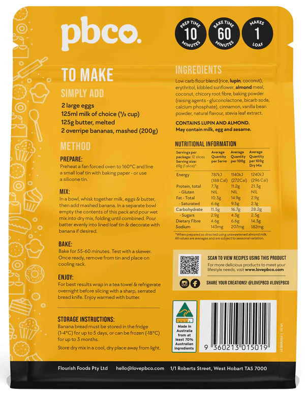 Back view of Every Day Low Carb Starter Bundle by PBCo. showing ingredients and baking instructions for keto bread mix.