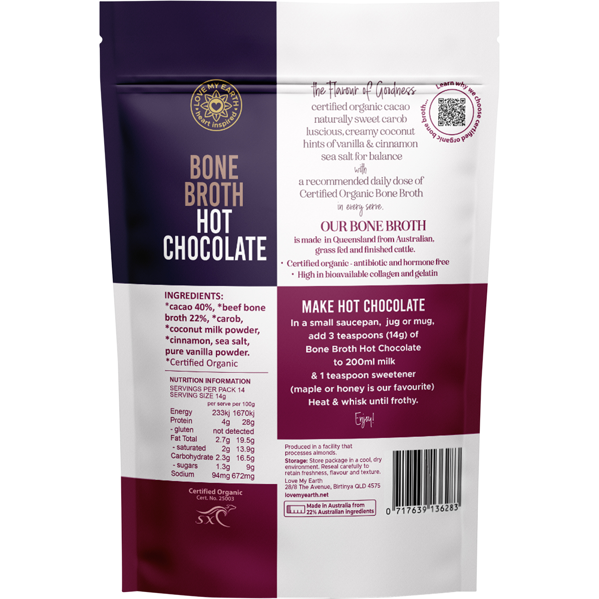 Organic Bone Broth Hot Chocolate 196g