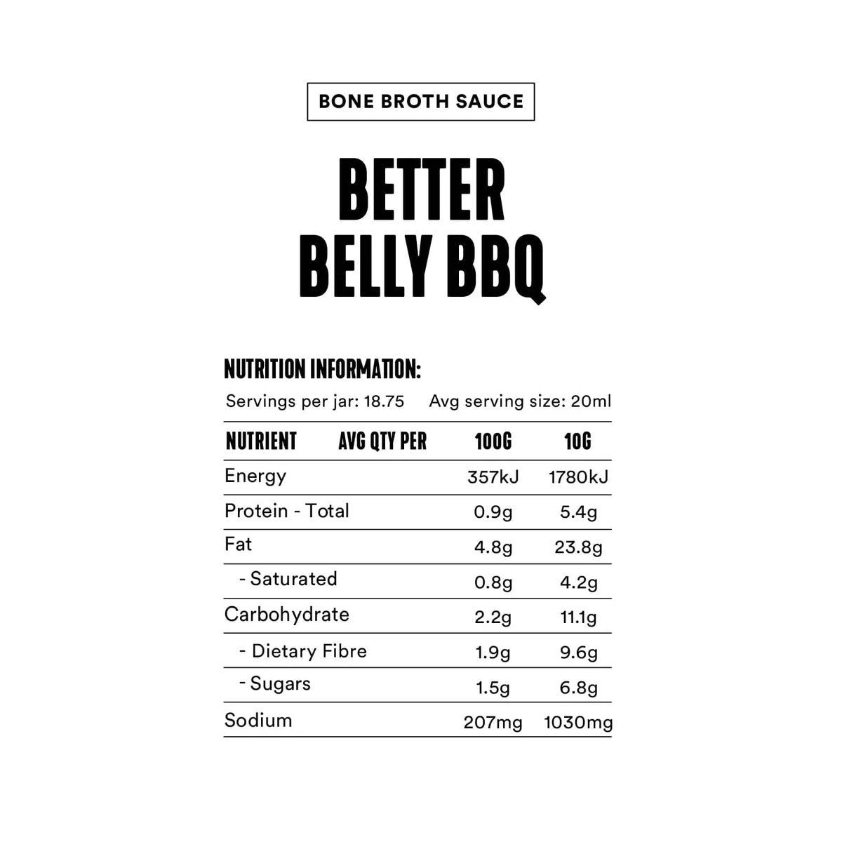 Better Belly BBQ - Bone Broth Sauce - 375ml Pouch