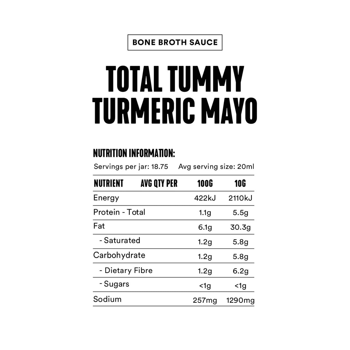 Total Tummy Turmeric Mayo - Bone Broth Sauce - 200ml Pouch