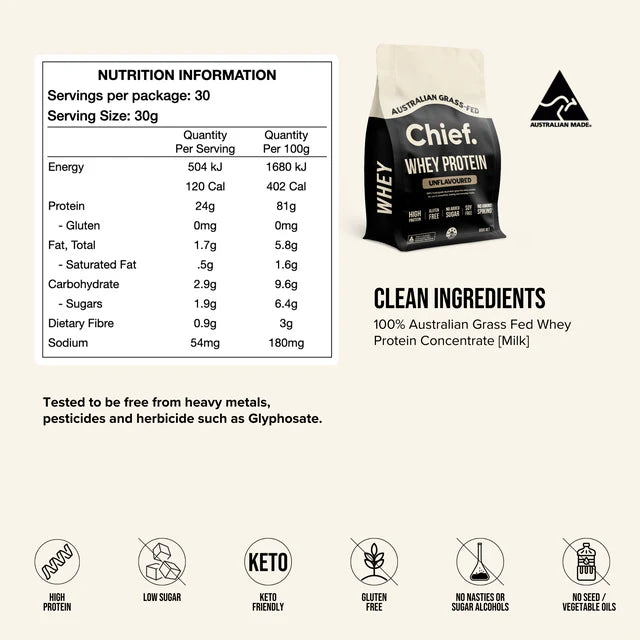 Grass-fed Whey Protein Powder - Unflavoured - 900g
