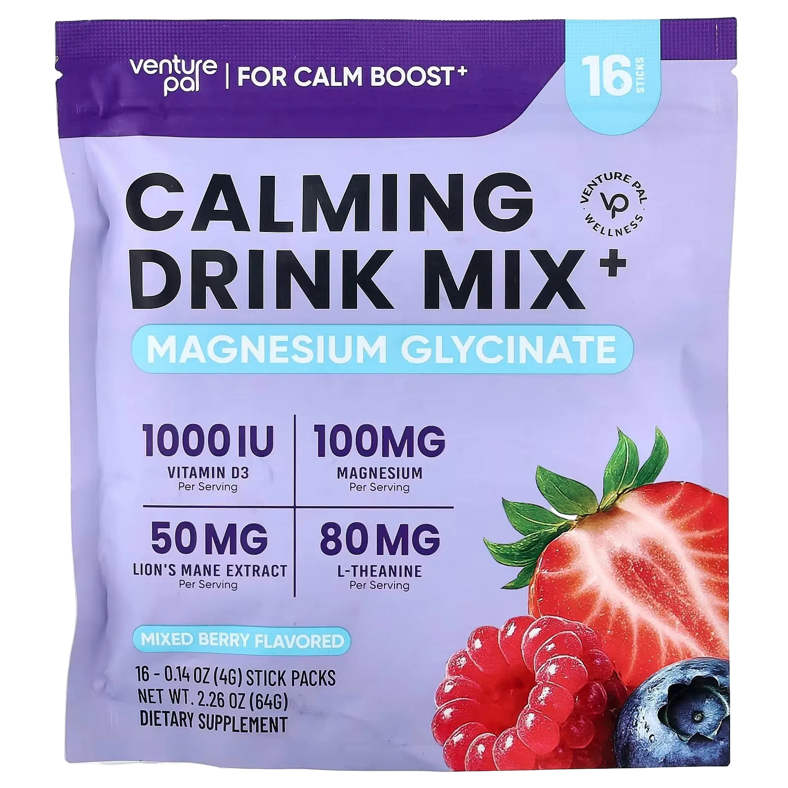 Calming Drink Mix + Magnesium Glycinate - Mixed Berry Flavour - 16 Sticks