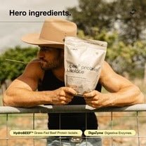 Man outdoors holding Switch Nutrition Beef Protein Isolate - Chocolate Sea Salt - 450g, featured in New Arrivals and Supplements collections