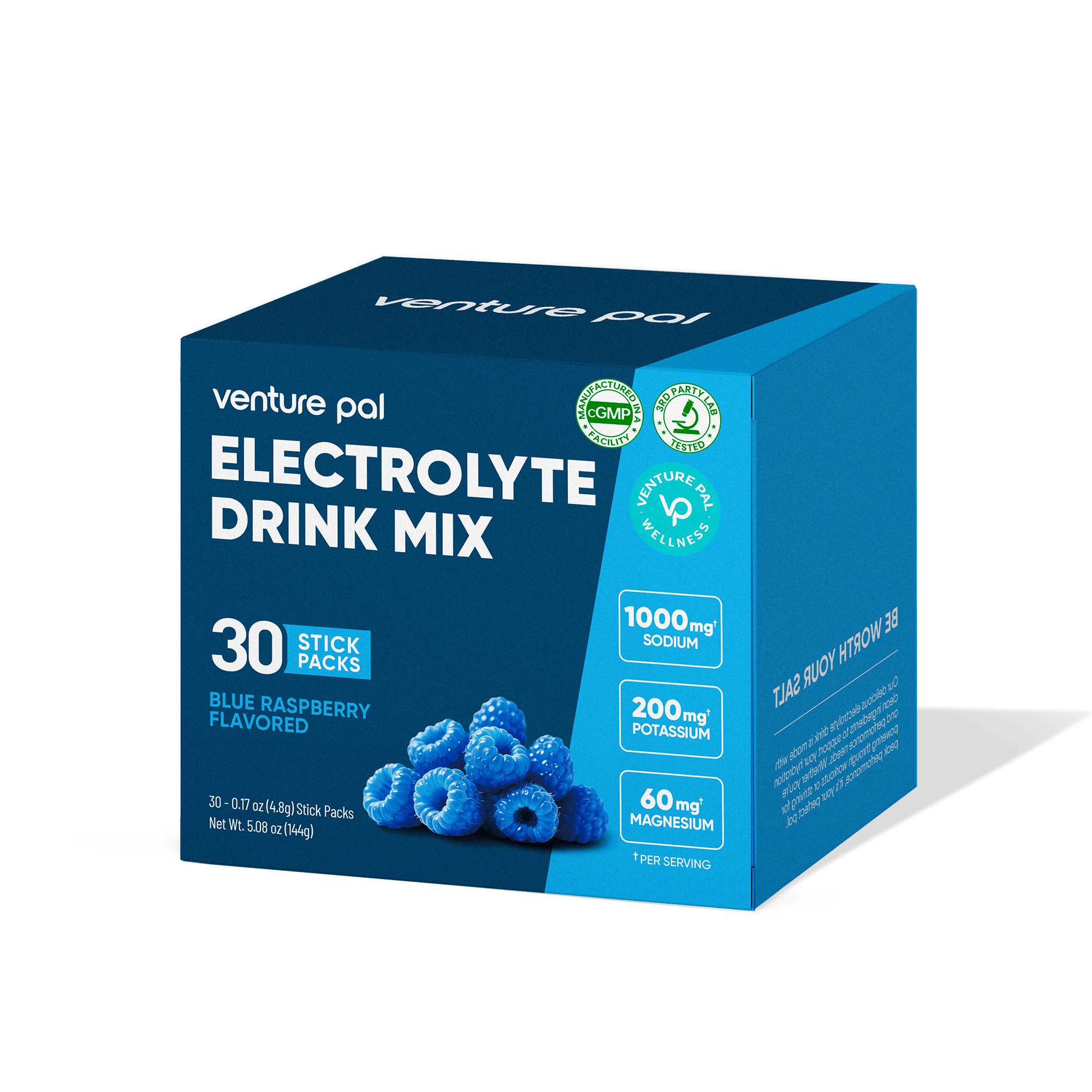 Blue Raspberry Electrolyte Drink Mix - 30 Sticks by Venture Pal with sodium, potassium, magnesium for hydration