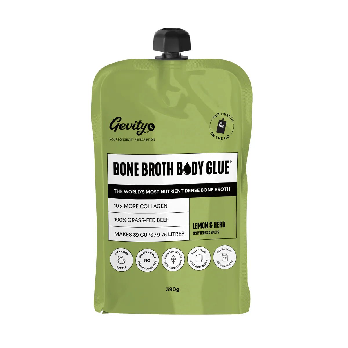 Bone Broth Body Glue - Lemon - 390g Pouch - Yo Keto