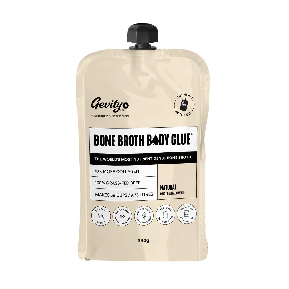 Bone Broth Body Glue - Natural - 390g Pouch - Yo Keto