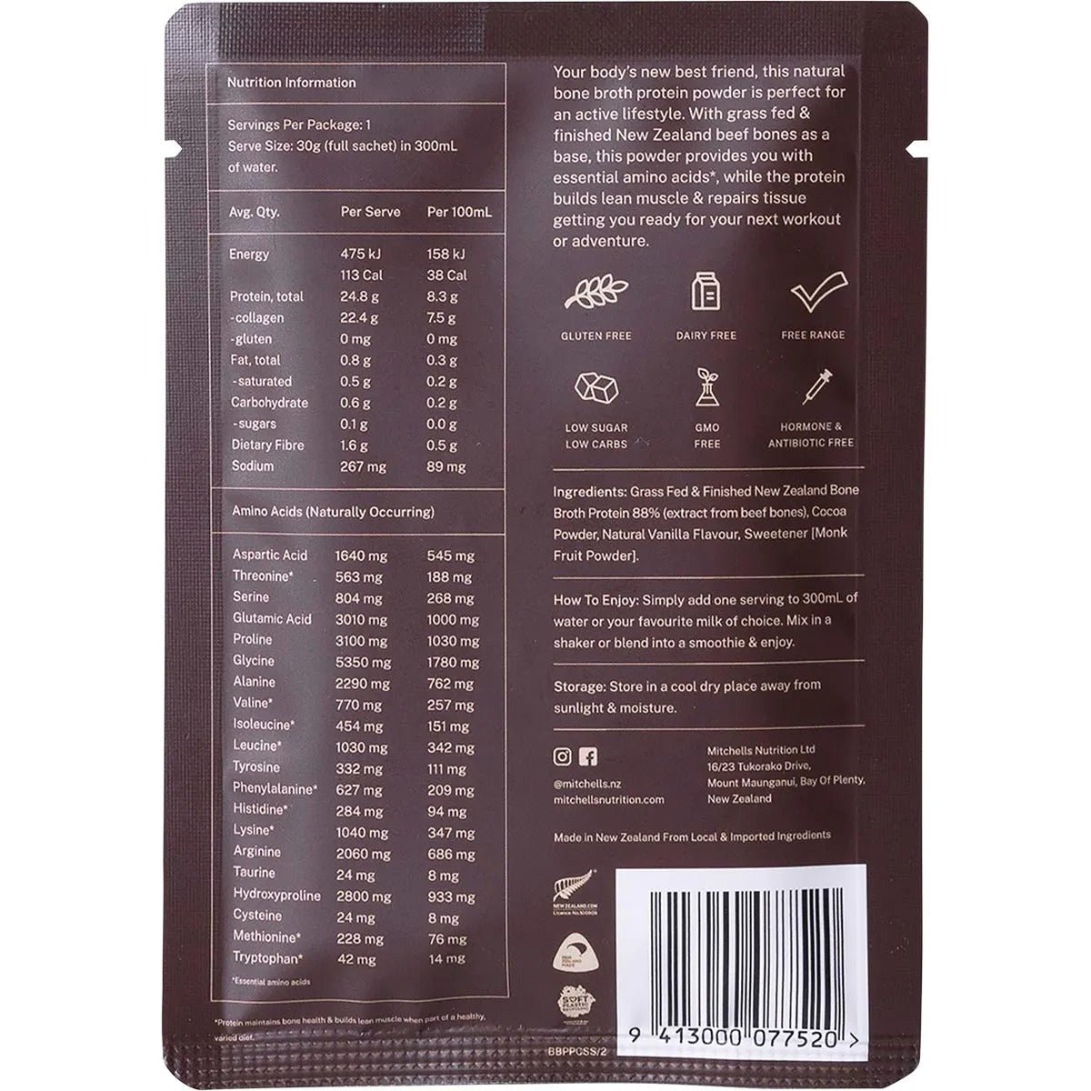 Bone Broth Protein Powder Chocolate - 30g - Yo Keto