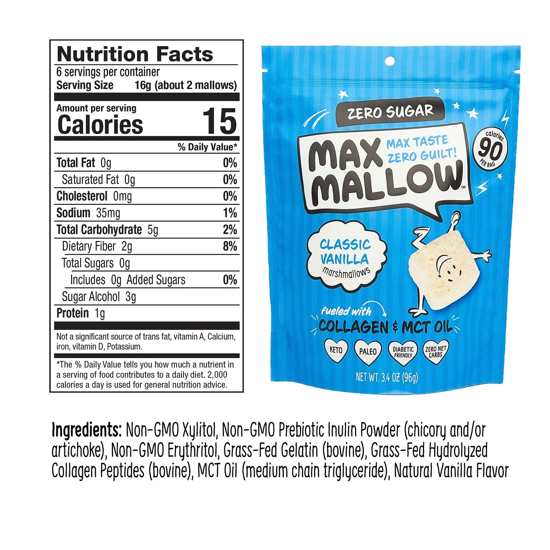 Classic Vanilla Sugar - Free Marshmallow - 96g - Yo Keto