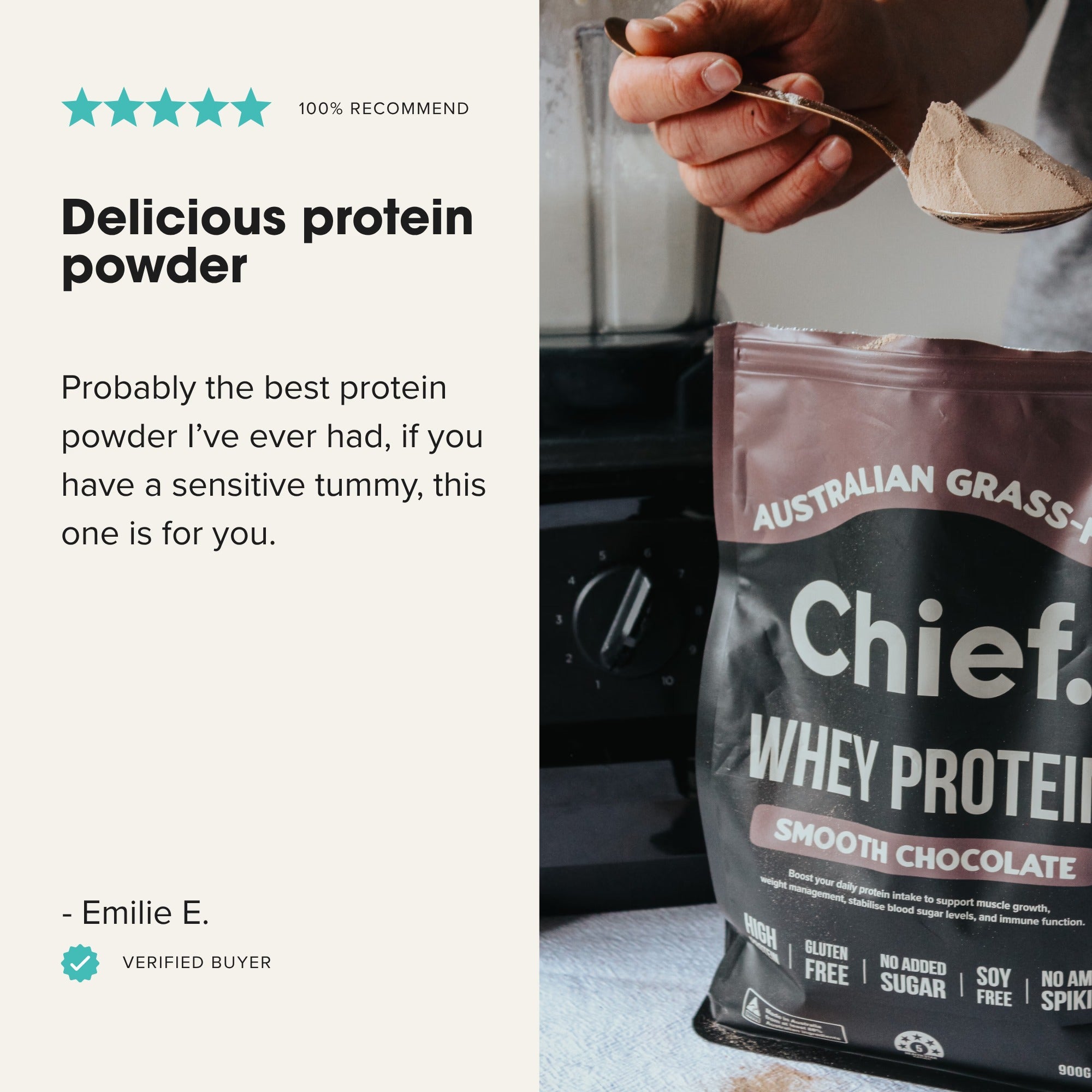 Grass-fed Whey Protein Powder - Smooth Chocolate - 900g