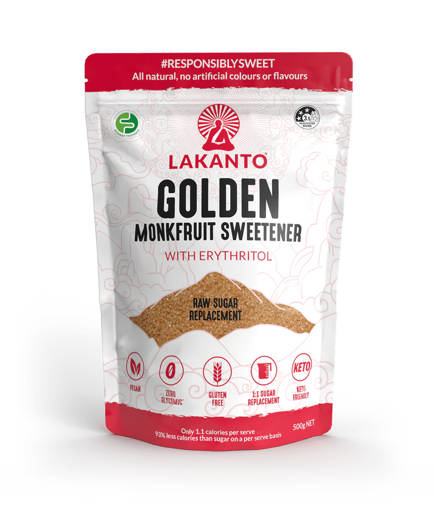 Lakanto Golden Monkfruit Sweetener pouch with erythritol, a raw sugar alternative from the Sweeteners and Low Carb collections.